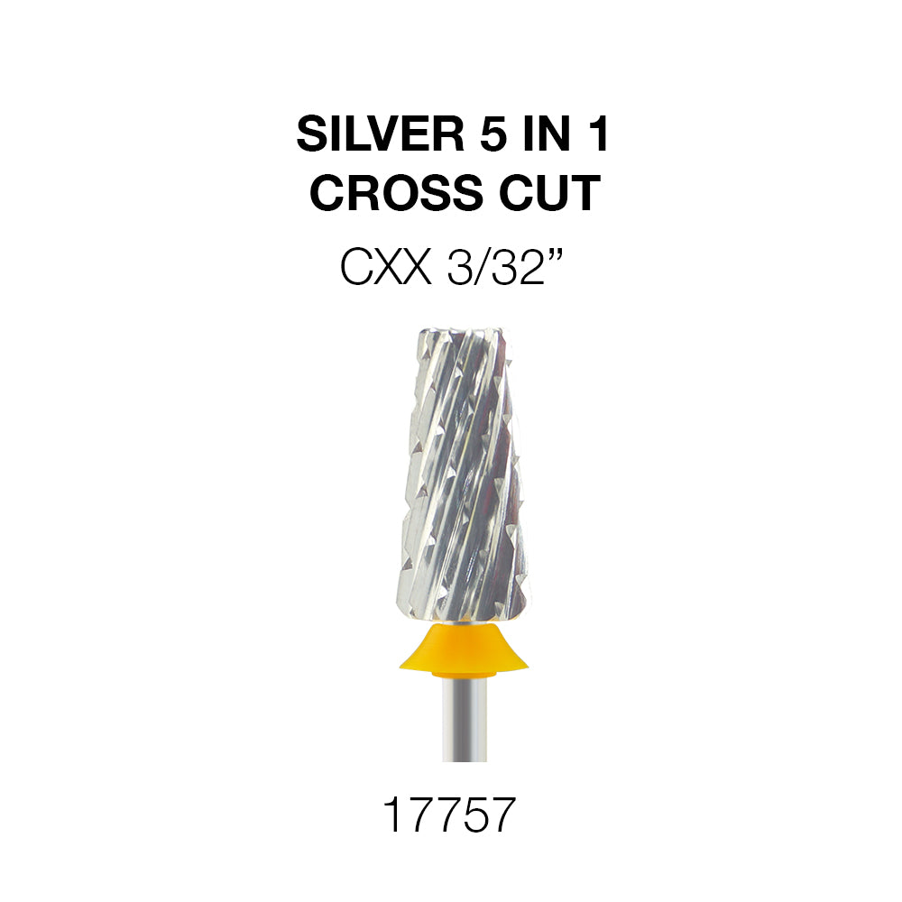 Cre8tion Silver 5 in 1 Nail Filing Bit - CXX 3/32' - Cross Cut Cre8tion Silver 5 in 1 Nail Filing Bit - CXX 3/32' - Cross Cut