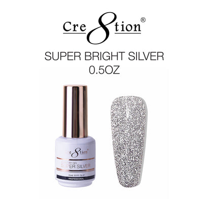 Cre8tion  Gel  - Super Bright Silver Soak Off Gel 0.5oz