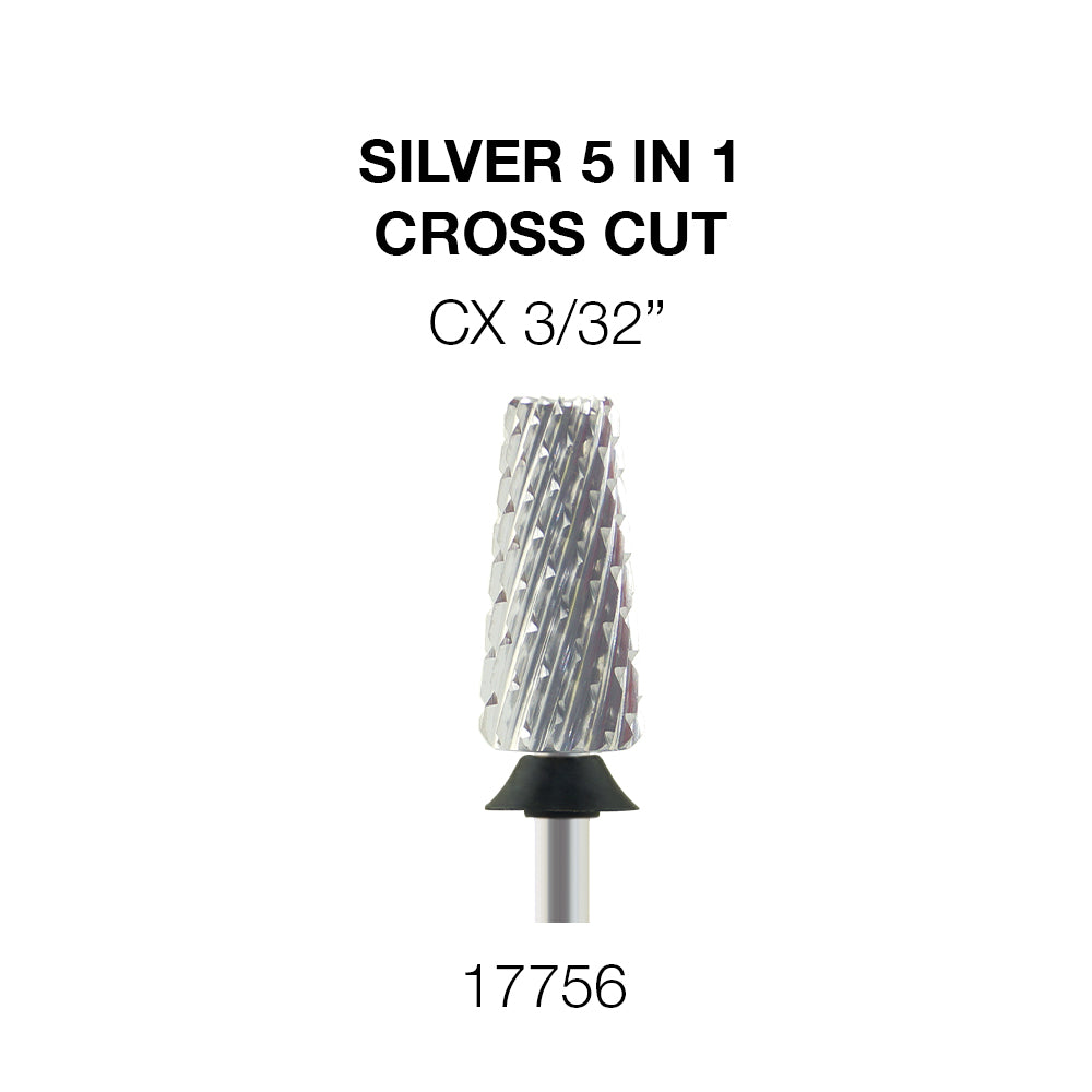 Cre8tion Silver 5 in 1 Nail Filing Bit - CX 3/32' - Cross Cut Cre8tion Silver 5 in 1 Nail Filing Bit - CX 3/32' - Cross Cut
