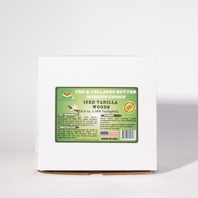 Royal CBD Massage Oil Candles - Tealight 0.5oz - Iced Vanilla Woods 100 pcs./box