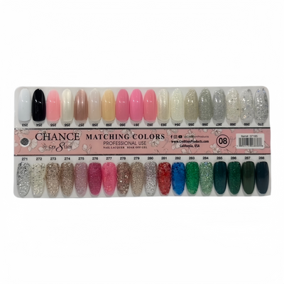 Chance Gel Color Chart Board 36 tips #8 Glitter & Pearl Shades