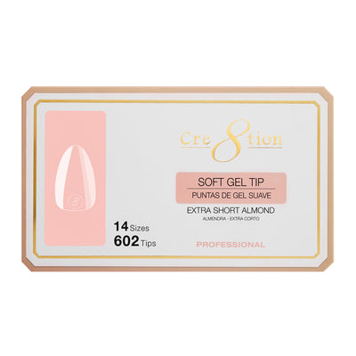 Cre8tion Soft Tips- ALMOND EXTRA SHORT - 14 sizes, 602 pcs.