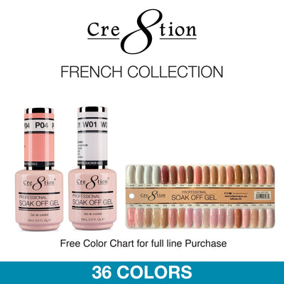Cre8tion Gel - French Collection 0.5oz Pink 32 Colors & White 4 Colors 192 pcs./case