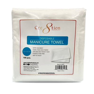 Cre8tion Disposable Manicure Plain Towel 40x40 cm 100 pcs./ bag 12 bags/ case